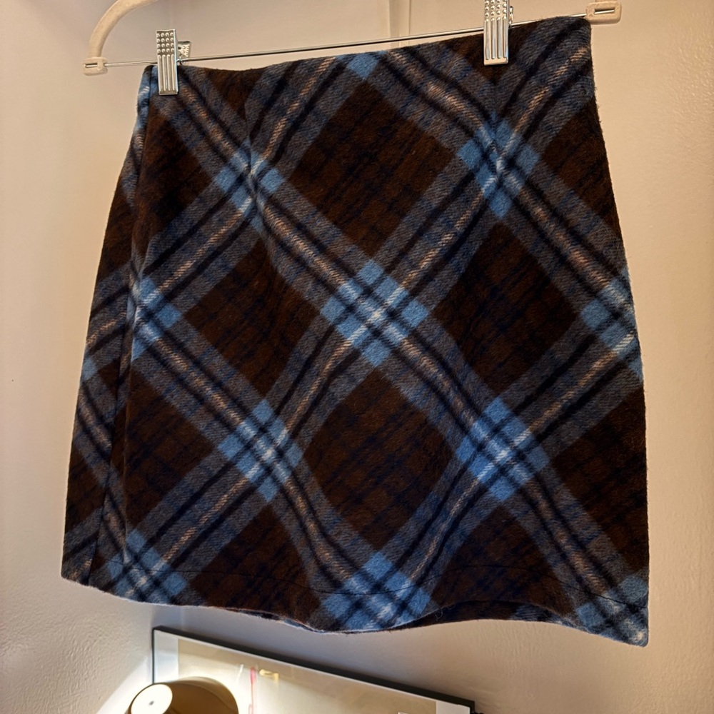 ASOS Design Brown and Blue Plaid Mini Skirt